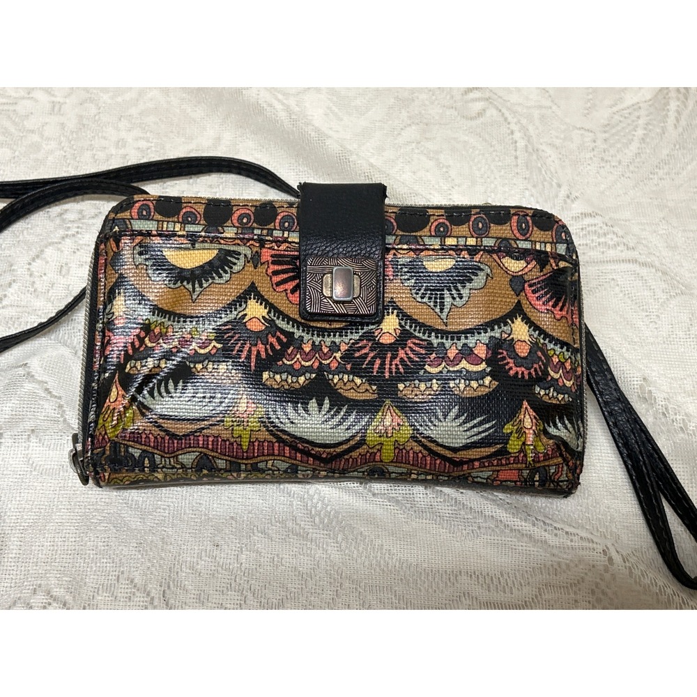 Sakroots Crossbody Wallet Wristlet Colorful Floral Print Peace Coated‎ Canvas